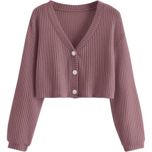 imageSweatyRocks Womens Long Sleeve Button Front V Neck Soft Knit Cardigan SweatersRedwood