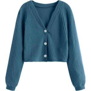 imageSweatyRocks Womens Long Sleeve Button Front V Neck Soft Knit Cardigan SweatersRoyal Blue