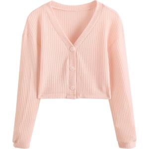 imageSweatyRocks Womens Long Sleeve Button Front V Neck Soft Knit Cardigan SweatersSolid Pink