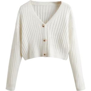 imageSweatyRocks Womens Long Sleeve Button Front V Neck Soft Knit Cardigan SweatersSolid White