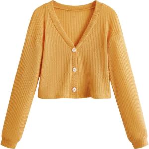 imageSweatyRocks Womens Long Sleeve Button Front V Neck Soft Knit Cardigan SweatersSolid Yellow