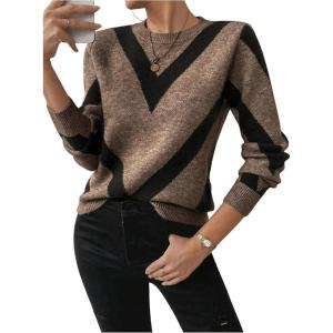 imageSweatyRocks Womens Patterned Fuzzy Knit Business Sweater Long Sleeve Chunky Loose Fit Pullover TopMulticolor
