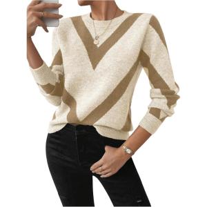 imageSweatyRocks Womens Patterned Fuzzy Knit Business Sweater Long Sleeve Chunky Loose Fit Pullover TopYellow and Beige