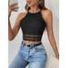 imageSweatyRocks Womens Floral Lace Slim Fit Crop Halter Top Sleeveless Cami Tank TopsBlack