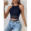 imageSweatyRocks Womens Floral Lace Slim Fit Crop Halter Top Sleeveless Cami Tank TopsBlue