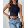 imageSweatyRocks Womens Floral Lace Slim Fit Crop Halter Top Sleeveless Cami Tank TopsBlue