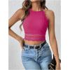 imageSweatyRocks Womens Floral Lace Slim Fit Crop Halter Top Sleeveless Cami Tank TopsHot Pink