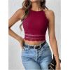 imageSweatyRocks Womens Floral Lace Slim Fit Crop Halter Top Sleeveless Cami Tank TopsRed