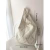 imageSweatyRocks Womens Hollow Out Knitted Large Capacity Shoulder Handbag Geometric Pattern Double Handle Solid Crochet BagBeige