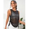 imageSweatyRocks Womens Sleeveless Scoop Neck Shirt Contract Mesh Racerback Tank TopTie Side Black