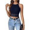 imageSweatyRocks Womens Floral Lace Slim Fit Crop Halter Top Sleeveless Cami Tank TopsBlue