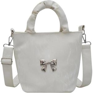 imageSweatyRocks Womens Bucket Bag Bow Shoulder Bag Crossbody Handbag Handle Satchel PurseBeige