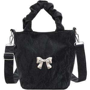 imageSweatyRocks Womens Bucket Bag Bow Shoulder Bag Crossbody Handbag Handle Satchel PurseBlack