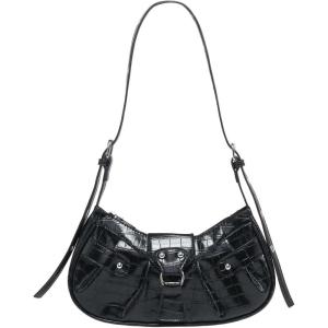 imageSweatyRocks Womens Buckle Leather Crocodile Embossed Zipper Handbag Shoulder Bag with Adjustable StrapBlack