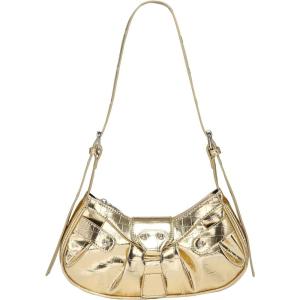 imageSweatyRocks Womens Buckle Leather Crocodile Embossed Zipper Handbag Shoulder Bag with Adjustable StrapGold