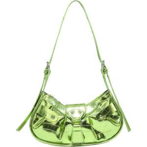 imageSweatyRocks Womens Buckle Leather Crocodile Embossed Zipper Handbag Shoulder Bag with Adjustable StrapGreen
