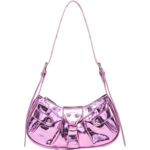 imageSweatyRocks Womens Buckle Leather Crocodile Embossed Zipper Handbag Shoulder Bag with Adjustable StrapSolid Pink