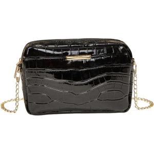imageSweatyRocks Womens Crocodile Pattern Small Crossbody Handbag PU Leather Square Bag with Zipper ClosureBlack
