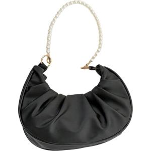 imageSweatyRocks Womens Elegant Clutch Purse Pearl Strap Shoulder Handbag Small Leather Ruched BagBlack