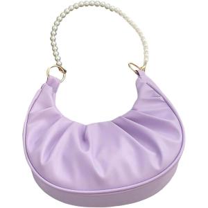 imageSweatyRocks Womens Elegant Clutch Purse Pearl Strap Shoulder Handbag Small Leather Ruched BagMauve Purple