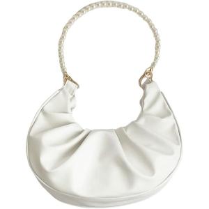 imageSweatyRocks Womens Elegant Clutch Purse Pearl Strap Shoulder Handbag Small Leather Ruched BagWhite