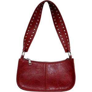 imageSweatyRocks Womens PU Leather Studded Zipper Shoulder Bag Top Handle Casual Crossbody BagBurgundy