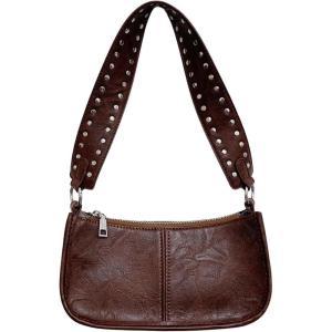 imageSweatyRocks Womens PU Leather Studded Zipper Shoulder Bag Top Handle Casual Crossbody BagCoffee Brown