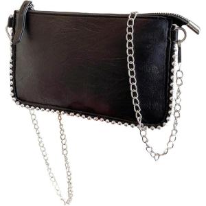 imageSweatyRocks Womens PU Leather Vintage Crossbody Bag Zipper Beaded Chain Envelope Bag Solid Bark Texture Square HandbagBlack