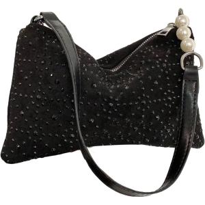 imageSweatyRocks Womens Pearl Top Handle Shoulder Handbag Studded Rivet Small Hobo Bag Punk Crossbody Bag with Chain StrapBlack