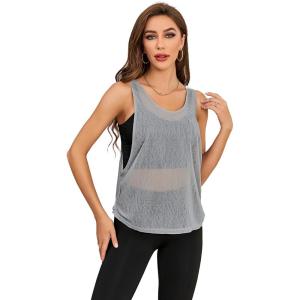 imageSweatyRocks Womens Sleeveless Scoop Neck Shirt Contract Mesh Racerback Tank TopGrey Black