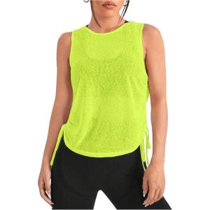 imageSweatyRocks Womens Sleeveless Scoop Neck Shirt Contract Mesh Racerback Tank TopLime Green