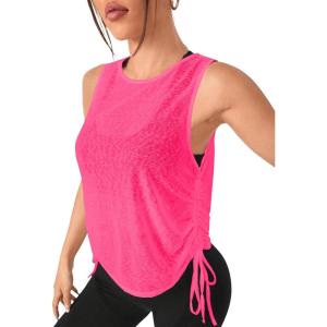imageSweatyRocks Womens Sleeveless Scoop Neck Shirt Contract Mesh Racerback Tank TopNeon Pink