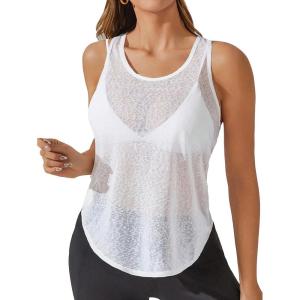 imageSweatyRocks Womens Sleeveless Scoop Neck Shirt Contract Mesh Racerback Tank TopPlain White