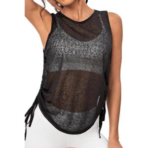 imageSweatyRocks Womens Sleeveless Scoop Neck Shirt Contract Mesh Racerback Tank TopTie Side Black