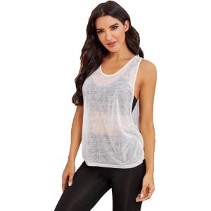 imageSweatyRocks Womens Sleeveless Scoop Neck Shirt Contract Mesh Racerback Tank TopWhite