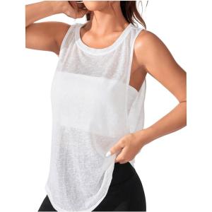 imageSweatyRocks Womens Sleeveless Scoop Neck Shirt Contract Mesh Racerback Tank TopWhite Solid