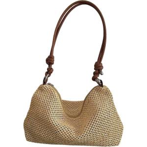 imageSweatyRocks Womens Straw Bag Paper Knot Strap Handle Zipper Shoulder Bag Summer Beach Weave Tote BagsKhaki