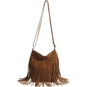 imageSweatyRocks Womens Tassel Boho Small Suede Crossbody Bag with Adjustable StrapBrown