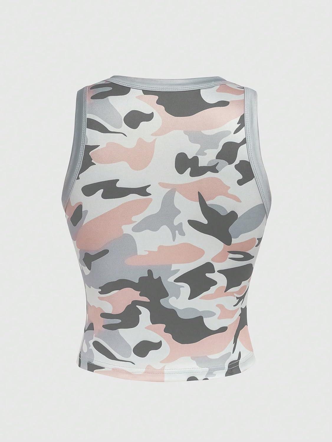 imageSweatyRocks Womens Camo Print Sleeveless Round Neck Tank Top Slim Fit Workout Vest TopsMulticolor