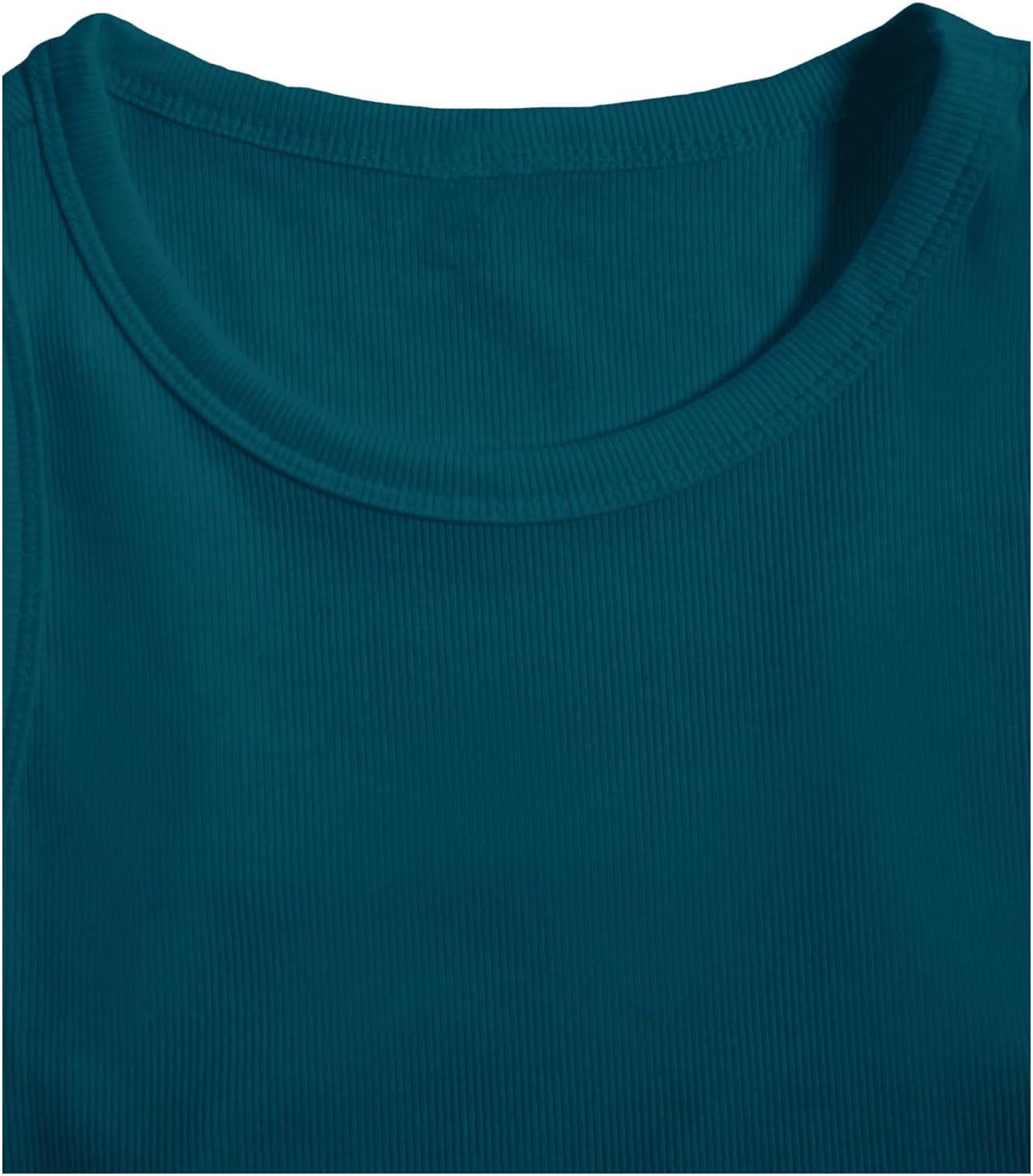 imageSweatyRocks Womens Casual Sleeveless Stretchy Ribbed Knit Shirt Racerback Crop Fringe Tank topTeal Blue