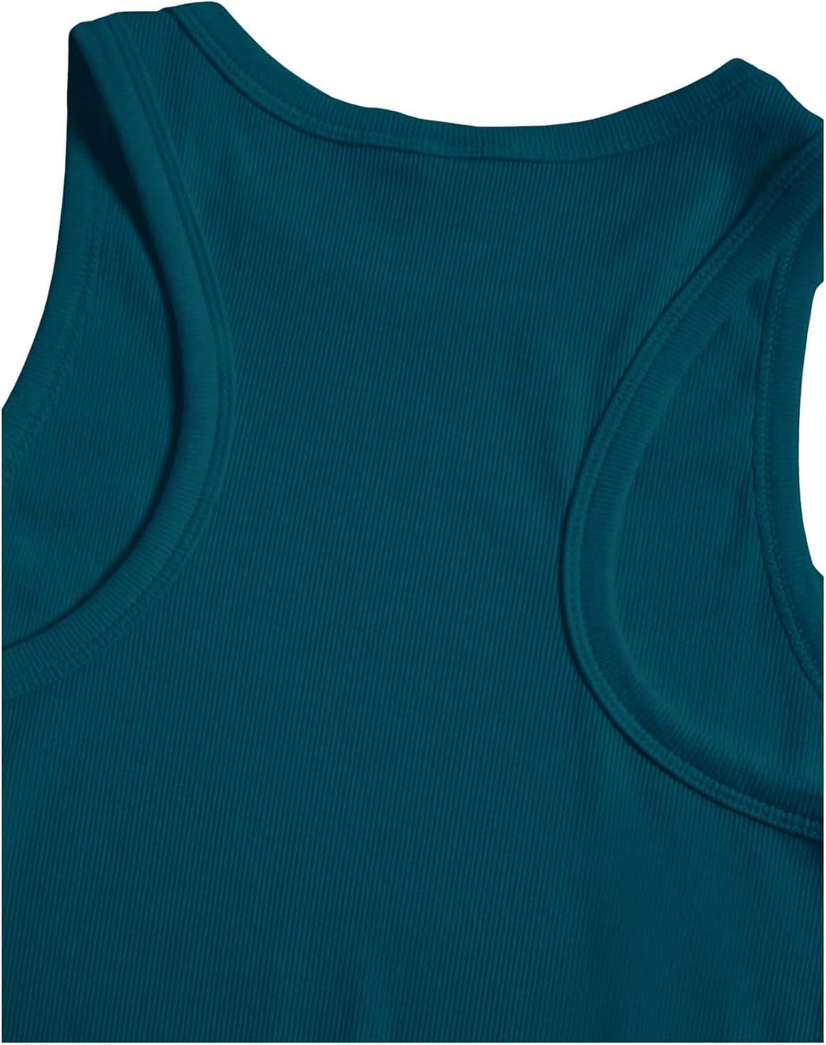 imageSweatyRocks Womens Casual Sleeveless Stretchy Ribbed Knit Shirt Racerback Crop Fringe Tank topTeal Blue