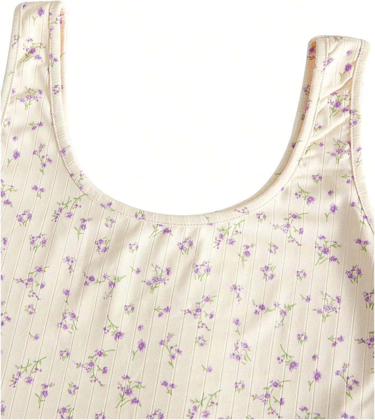 imageSweatyRocks Womens Casual Summer Floral Print Sleeveless Stretch Crop Tank TopApricot and Purple