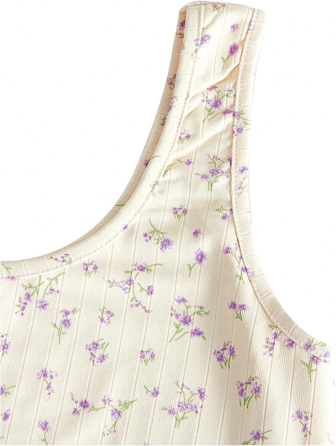 imageSweatyRocks Womens Casual Summer Floral Print Sleeveless Stretch Crop Tank TopApricot and Purple