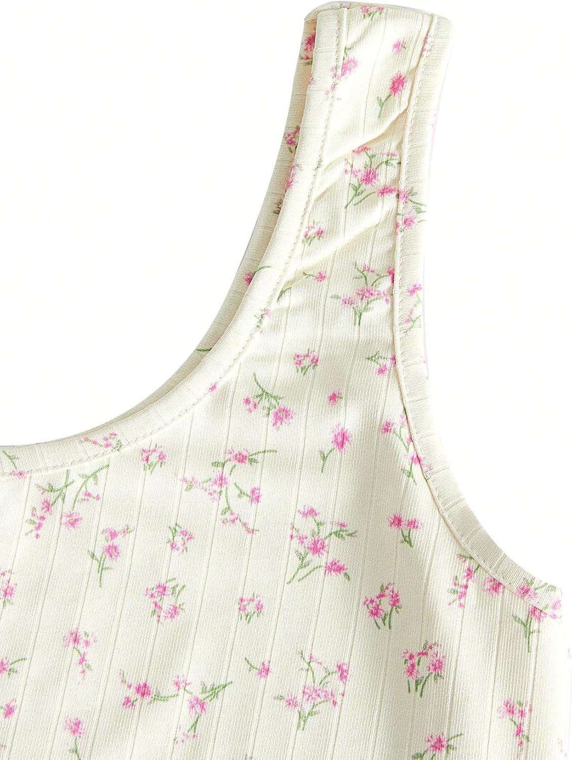 imageSweatyRocks Womens Casual Summer Floral Print Sleeveless Stretch Crop Tank TopBeige Pink Floral