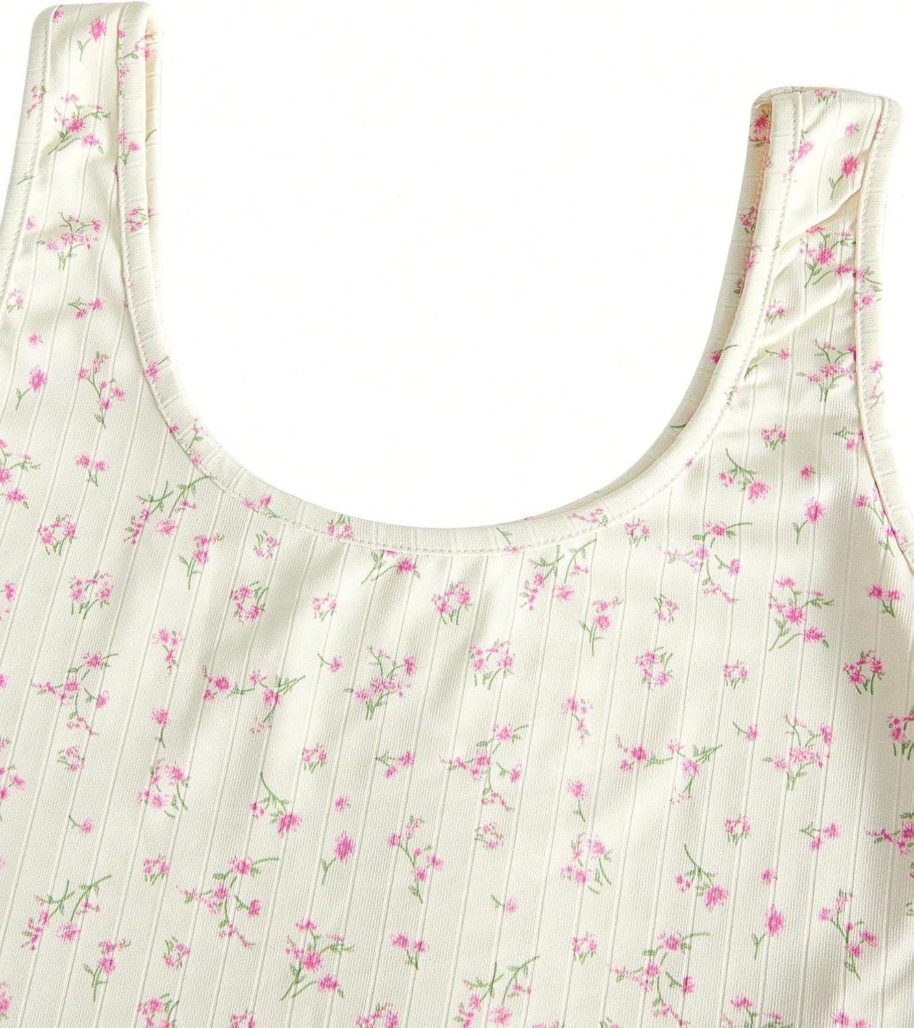imageSweatyRocks Womens Casual Summer Floral Print Sleeveless Stretch Crop Tank TopBeige Pink Floral