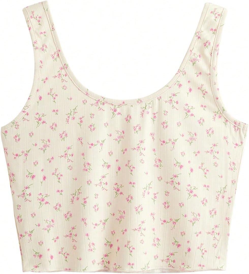 imageSweatyRocks Womens Casual Summer Floral Print Sleeveless Stretch Crop Tank TopBeige Pink Floral
