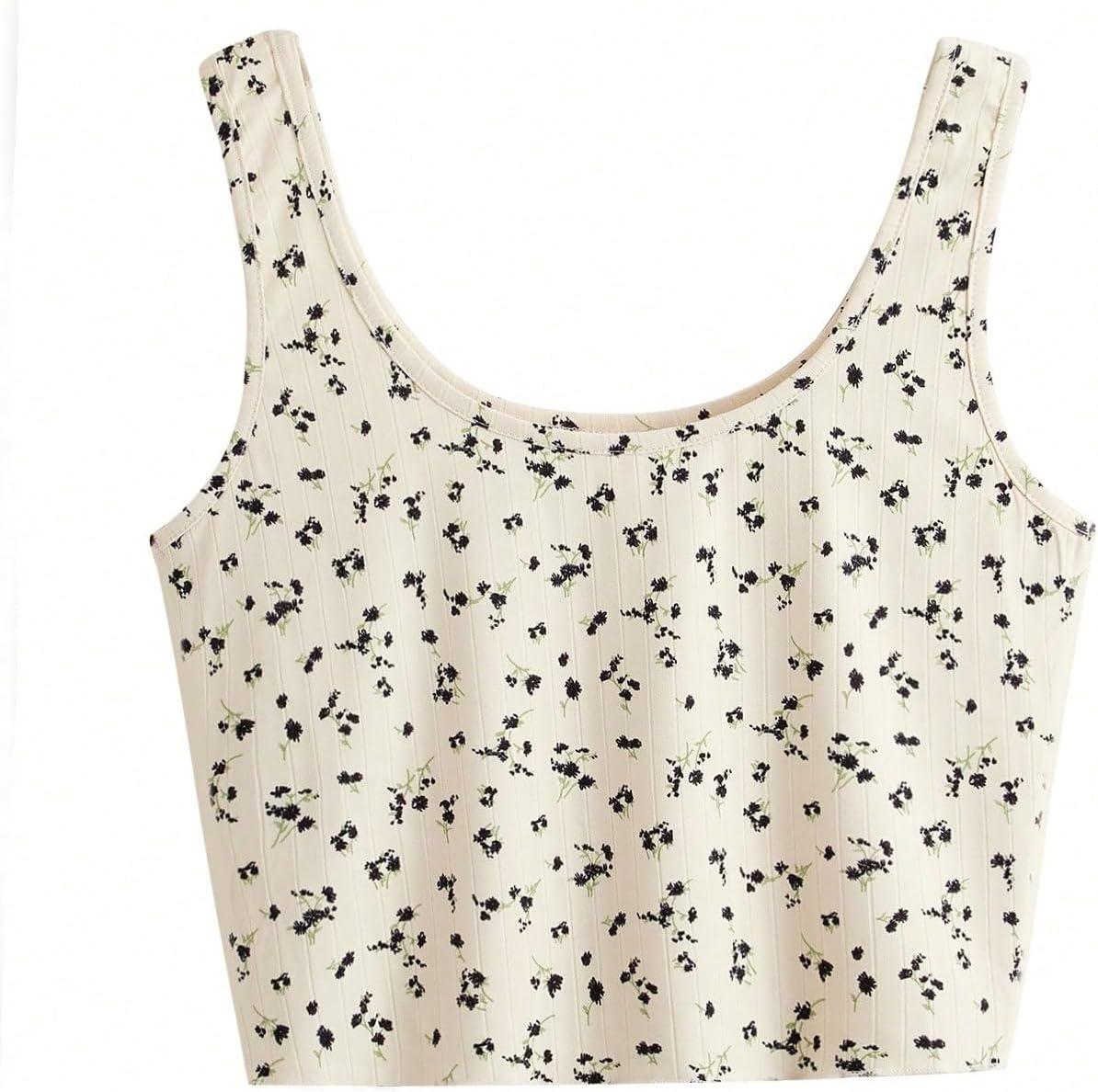 imageSweatyRocks Womens Casual Summer Floral Print Sleeveless Stretch Crop Tank TopFloral Beige