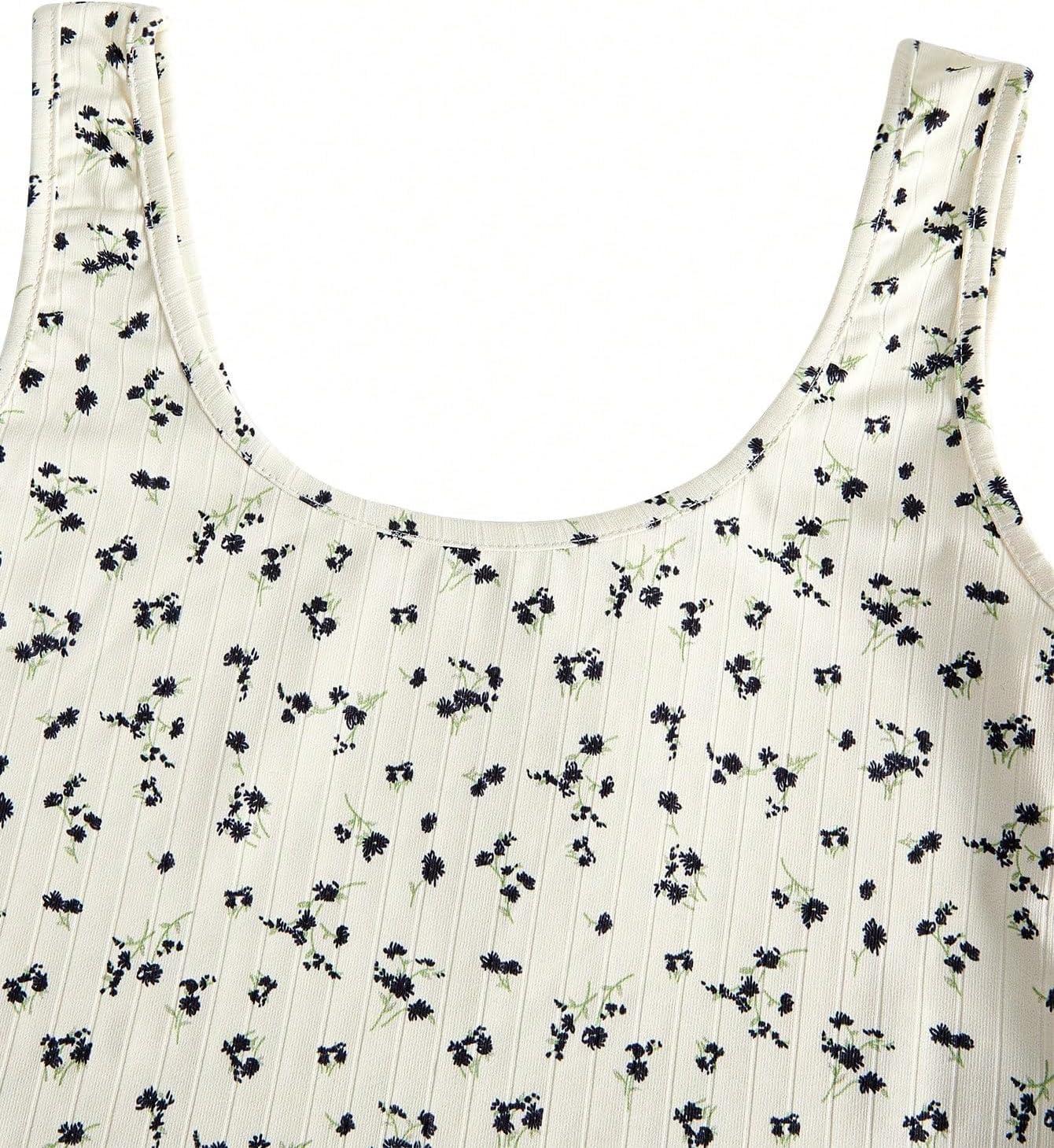 imageSweatyRocks Womens Casual Summer Floral Print Sleeveless Stretch Crop Tank TopFloral Beige