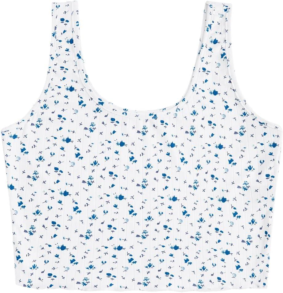 imageSweatyRocks Womens Casual Summer Floral Print Sleeveless Stretch Crop Tank TopFloral White