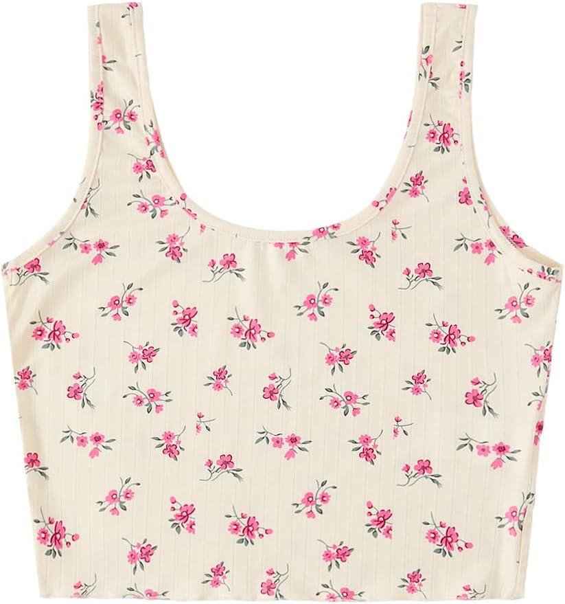 imageSweatyRocks Womens Casual Summer Floral Print Sleeveless Stretch Crop Tank TopPink Apricot